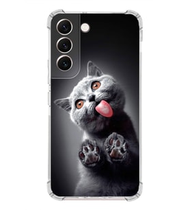 PrintiFy Samsung Galaxy S22 Uyumlu Kedi 2 Baskılı Şeffaf Köşe Korumalı Antişok Kılıf