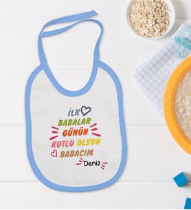 BK Kids Kişiye Özel Mavi Bebek Mama Önlüğü - Model 11