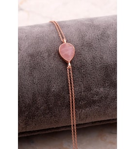 Doğal Pembe Kuvars Taşlı Damla Mini Rose Gümüş Bileklik 4137