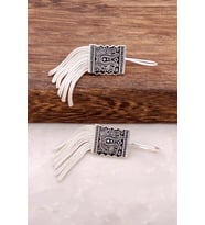 Midyat Hasırı Elişi Gümüş Tasarım Küpe 2618 (Siyah - Beyaz)
