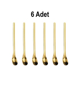 304 Çelik 6 Adet 15,5 cm Gold Kahve Latte Meyvesuyu Kokteyl Barmen Kaşığı cin942