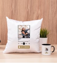 Kişiye Özel Spotify Tasarım Fotoğraflı Kare Yastık ve Siyah Kupa