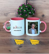 Doktora Hediye Kupa Bardak Pembe Fotoğraflı Tıp Bayramı Hediyesi