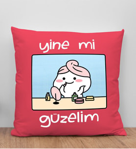 BK Gift Yine Mi Güzelim Tasarımlı Kırmızı Kırlent Yastık, Arkadaşa Hediye, Ev Dekorasyonu, Ev Hediyesi-1