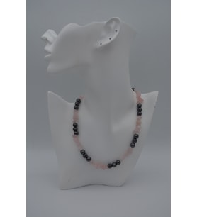 STONEAGE PEMBE KUVARS VE HEMATİT TAŞLI ŞİFA KOLYESİ (Altın / Dore)
