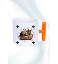 Yeni Yıl Uykucu Kedi Baskılı T Saplı Kupa Bardak Porselen Çay Kahve Fincanı