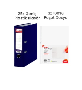 25 Adet Tigra Geniş Klasör 3 Adet Noki 100'lü Poşet Dosya Ofis Seti