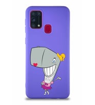 Samsung Galaxy M31 Soft Premier Kapak Pearl Yengeç Tasarımlı Silikon Kılıf - Mor (Şeffaf)