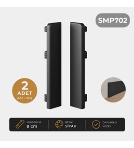 Sempla Pvc Süpürgelik Siyah - SMP702 Bitiş Kapağı Aksesuarı (1 Paket - 2 Adet)