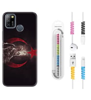 INFINIX Smart 4 5 6 Zero 8 S5 Pro Kılıf Kablo Koruma Spiral Silikon Kurt ve Ay Yıldız 1403