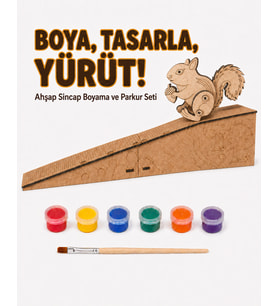 Çocuk Ahşap Hareketli Sincap Boyama Seti – 6 Renk Boya, Fırça ve Kolay Montaj Parkuru