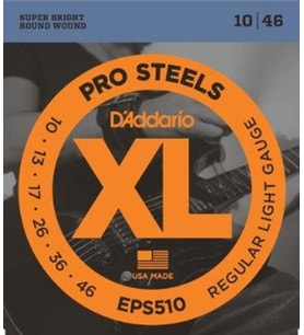 D'Addario EPS510 XL ProSteels Elektro Gitar Tel Seti - 10-46 Regular Light (Profesyonel) Paslanmaz Çelik Alaşım, Süper Parlak Ton, Artırılmış Sustain ve Korozyon Direnci