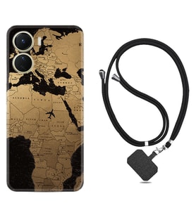Vivo Y16 Kılıf Silikon Boyun Askılı İpli Desenli Silikon Map Planet 1656