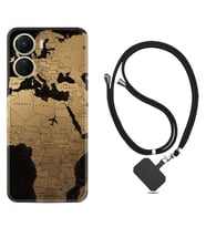 Vivo Y16 Kılıf Silikon Boyun Askılı İpli Desenli Silikon Map Planet 1656