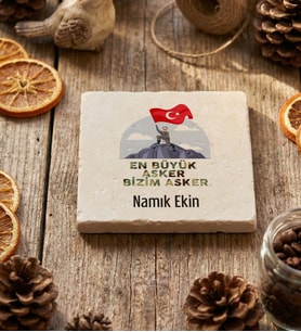 Kişiye Özel En Büyük Asker Bardak Altlığı  Hediyesi (Krem)