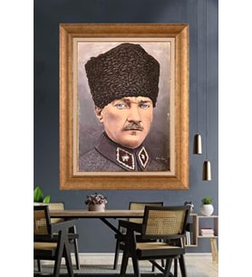 Altın Varaklı Çerçeveli Paspartulu Atatürk Tablo nl157 (Gold)