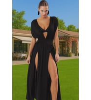 Yazlık Maxi Elbise Tek Kol Derin V Yaka Yırtmaçlı Viskoz Elastan Konforlu Kesim Modern Stil