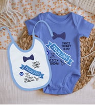 BK Kids Kişiye Özel İsimli Mavi %100 Pamuklu Kısa Kol Bebek Body Zıbın ve Mama Önlüğü Hediye Seti-5