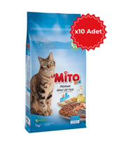 Adult Cat Tavuklu ve Balıklı Renkli Taneli Yetişkin Kedi Maması 1Kg X 10 Adet, Tüm Irklar İçin