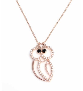 925 Ayar Rose Gümüş Baykuş Kolye