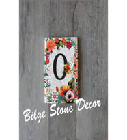 Bilge Stone Decor Doğal Taş Kapı Numarası, Uv Baskılı Kapı Numarası 7,5x15cm - Numara 0 (Çok Renkli)