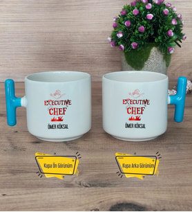 Aşçıya Hediye Kupa Bardak T Mavi Kulplu Dünya Aşçılar Günü Hediyesi