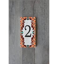 Bilge Stone Decor Doğal Taş Kapı Numarası, Uv Baskılı Kapı Numarası 7,5x15cm - Numara 2 (Çok Renkli)
