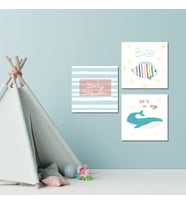 3'lü Kare Kanvas Erkek Bebek Odası Baby Shark Tablo Seti