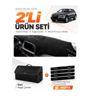 e-biz AUDİ Q5 (2008-2017) Uyumlu Torpido Örtüsü + Deri Bagaj Çantası Seti - Siyah - AU009