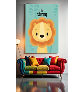 ÇOCUK ODASI KREŞ BE STRONG ASLAN Ev Duvar Salon Güzellik Salonu Ofis Dükkan Dekarasyon Kanvas Tablo (Çok Renkli)