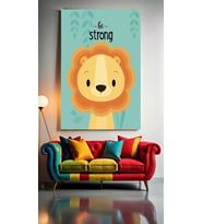 ÇOCUK ODASI KREŞ BE STRONG ASLAN Ev Duvar Salon Güzellik Salonu Ofis Dükkan Dekarasyon Kanvas Tablo (Çok Renkli)