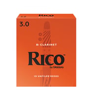 D'Addario RCA1030 Rico Bb Klarnet Kamışı No: 3.0 (Orta Seviye/Eğitim) - 10'lu Paket  Orta Sertlik, Kolay Ses Çıkarımı ve Klasik Turuncu Kutu