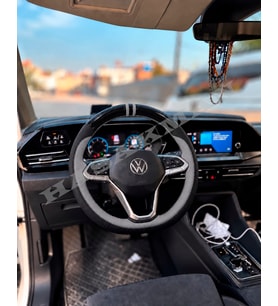 Vw Golf 8 Dikme Direksiyon Kılıfı Parlak Siyah Gri Detaylı Gri Çift Yüzük ve Dikiş 2020-2026