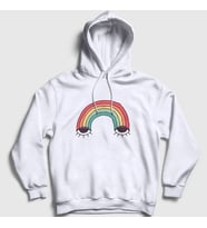 Presmono Unisex Beyaz Eyes Rainbow Gökkuşağı Kapüşonlu Sweatshirt 286140tt
