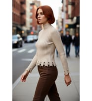 Kadın Fitted Kesim Crop Dik Yaka Uzun Reglan Kollu Fitilli Triko Kazak Soğuk Havalar İçin Şık Ve