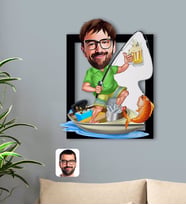 BK Gift Kişiye Özel Erkek Balıkçı Karikatürlü 3D Ahşap Tablo-2