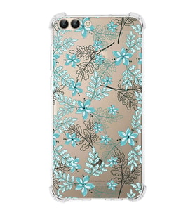 PrintiFy Huawei P Smart (2018) Uyumlu Köşe Korumalı Floral Su Yeşili Tasarımlı Şeffaf Silikon Kılıf