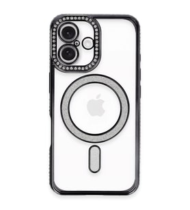 iPhone 16 Plus Kılıf Joke Simli Magneticsafe Kılıf - Siyah