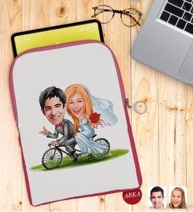 BK Gift Kişiye Özel Evleniyoruz Karikatürlü Taşınabilir Koruyucu Tablet Kılıfı & Organizer Çanta - Pembe-3