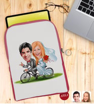 BK Gift Kişiye Özel Evleniyoruz Karikatürlü Taşınabilir Koruyucu Tablet Kılıfı & Organizer Çanta - Pembe-3