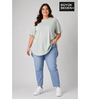 Büyük Beden Kadın Bisiklet Yaka Basic Oval Etek Detalylı 3xl-6xl Uzun Tunik SPR26BTSK502
