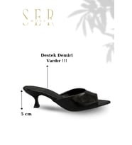 Sermoda Topuklu Kadın Terlik - 5 cm İnce Topuklu Kadın Terlik Siyah Yanki
