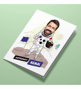 Kişiye Özel Astronot Erkek Karikatürlü Tebrik Kartı