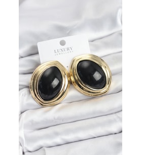 Pirinç Siyah Badem Model Vintage Gold Kadın Küpe