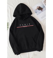 Paris Baskılı  Pamuklu Oversize Sweatshirt (Siyah)