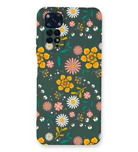 Xiaomi Redmi Note 11 Uyumlu Lansman Kılıf Çiçek Tasarımlı İçi Kadife Kapak-Yeşil (Şeffaf)