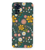 Xiaomi Redmi Note 11 Uyumlu Lansman Kılıf Çiçek Tasarımlı İçi Kadife Kapak-Yeşil (Şeffaf)