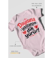 Dayısına yaslanan dik yürür Kısa Kollu Bebek Body %100 Pamuk