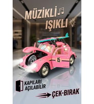 Büyük Boy Metal Çek Bırak Vosvos Oyuncak Araba - Sesli Işıklı Kapıları Açılan Nostaljik Model