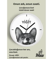 İsme Özel Sevimli Köpek Çocuk Odası Duvar Saati Orta Boy 30 cm Beyaz Camlı Sessiz